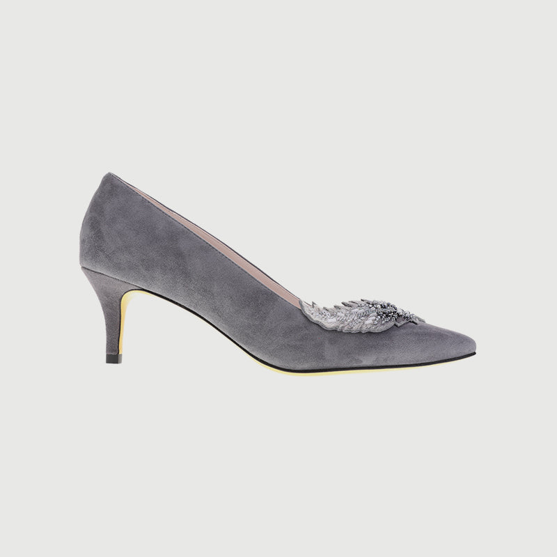 Goat Suede Embroidered Heels with Elegant Design