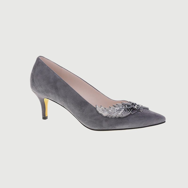 Goat Suede Embroidered Heels with Elegant Design