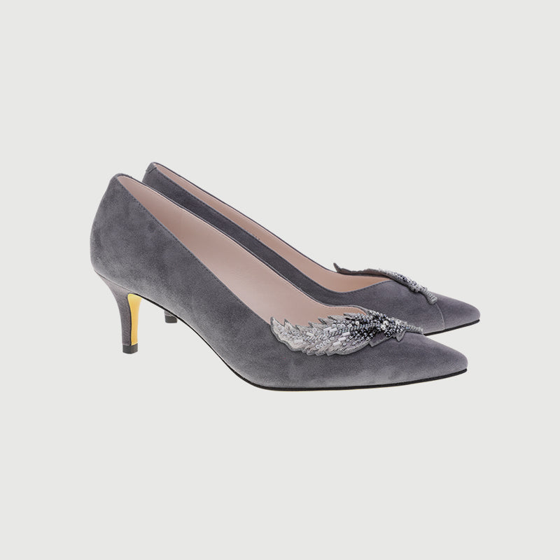 Goat Suede Embroidered Heels with Elegant Design