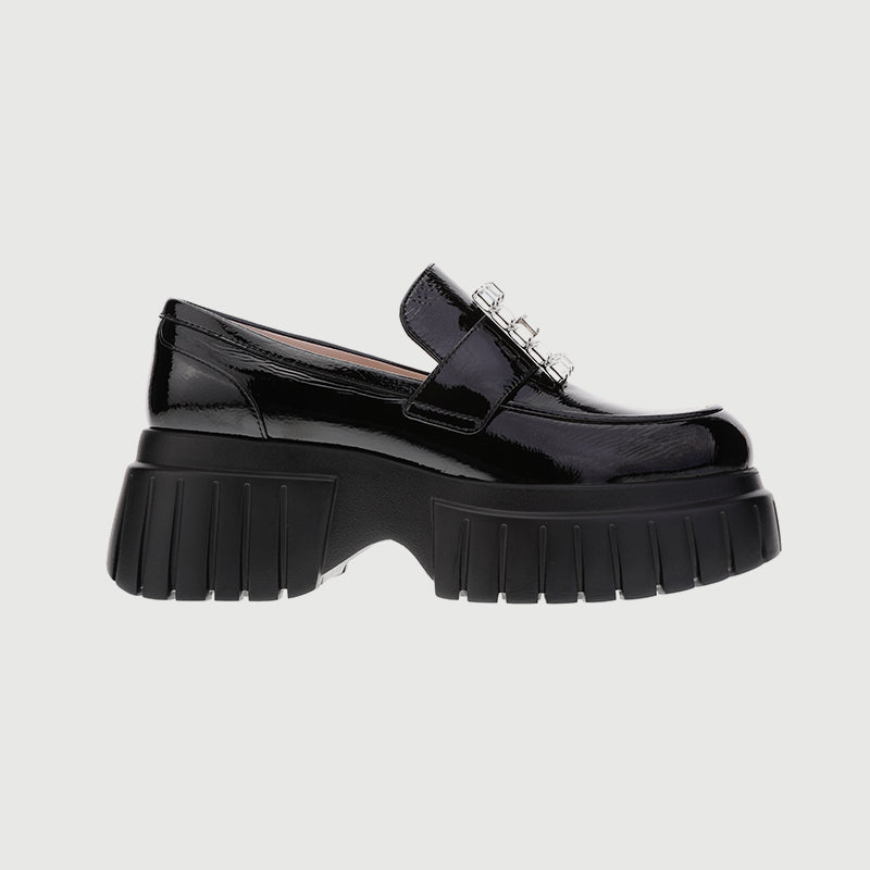 Thick-Soled Loafers with Crystal Embellishments
