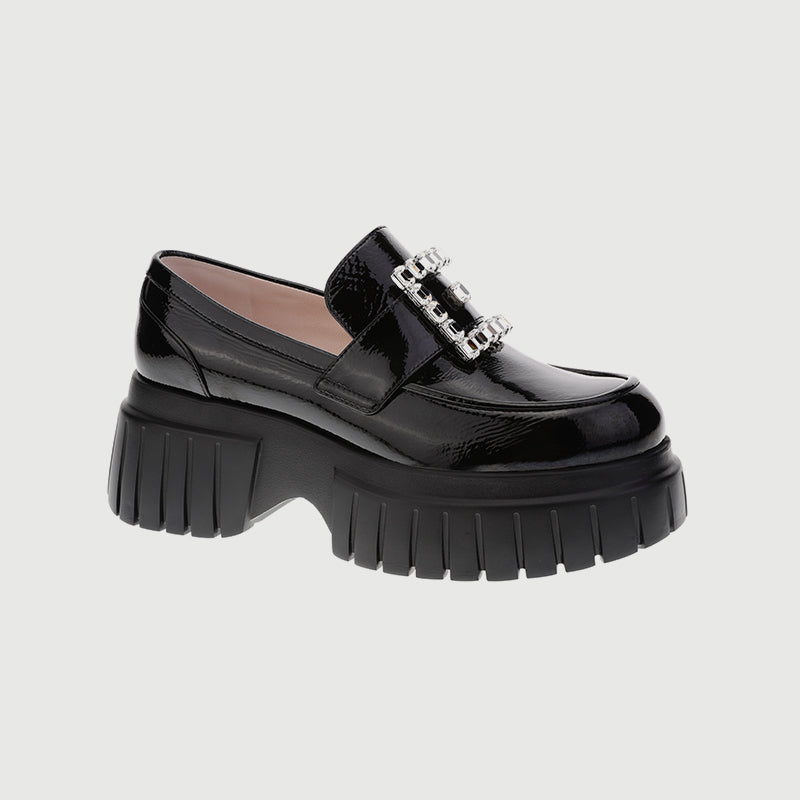Thick-Soled Loafers with Crystal Embellishments