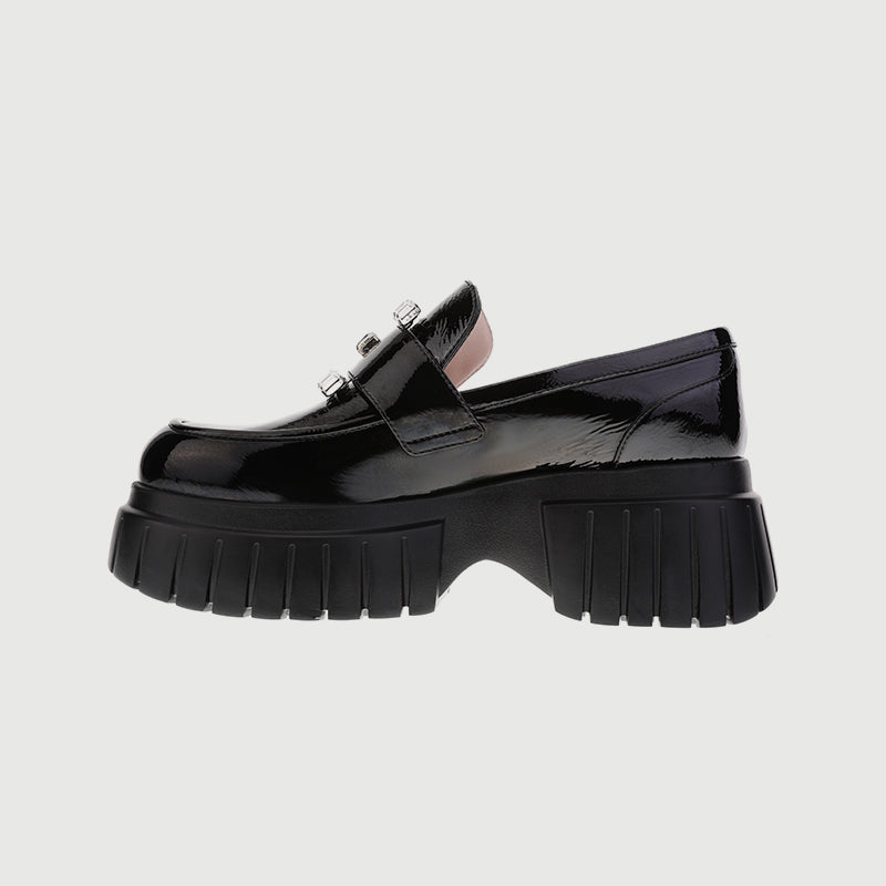 Thick-Soled Loafers with Crystal Embellishments