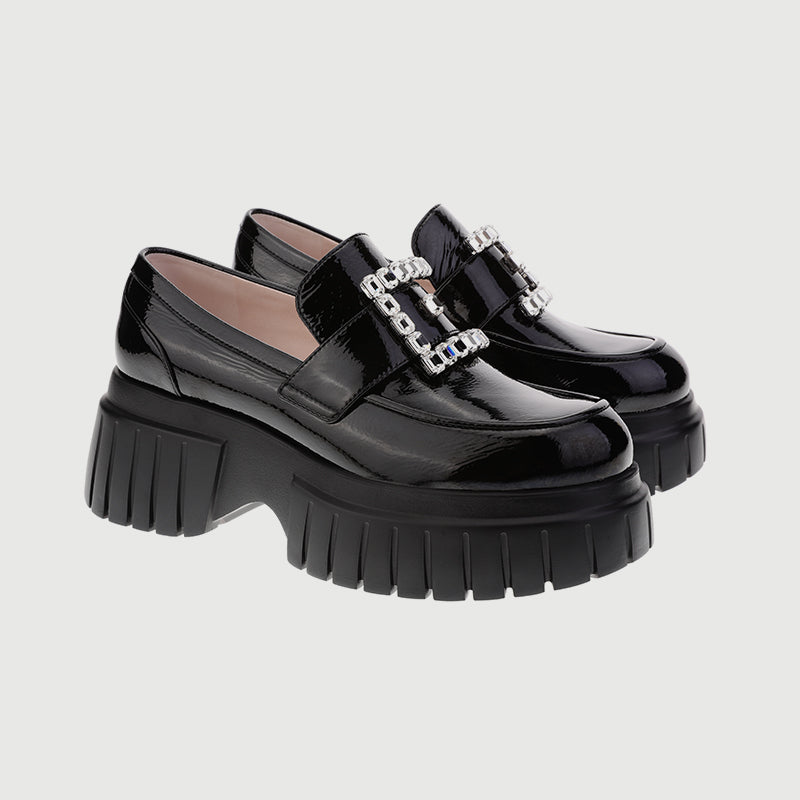 Thick-Soled Loafers with Crystal Embellishments