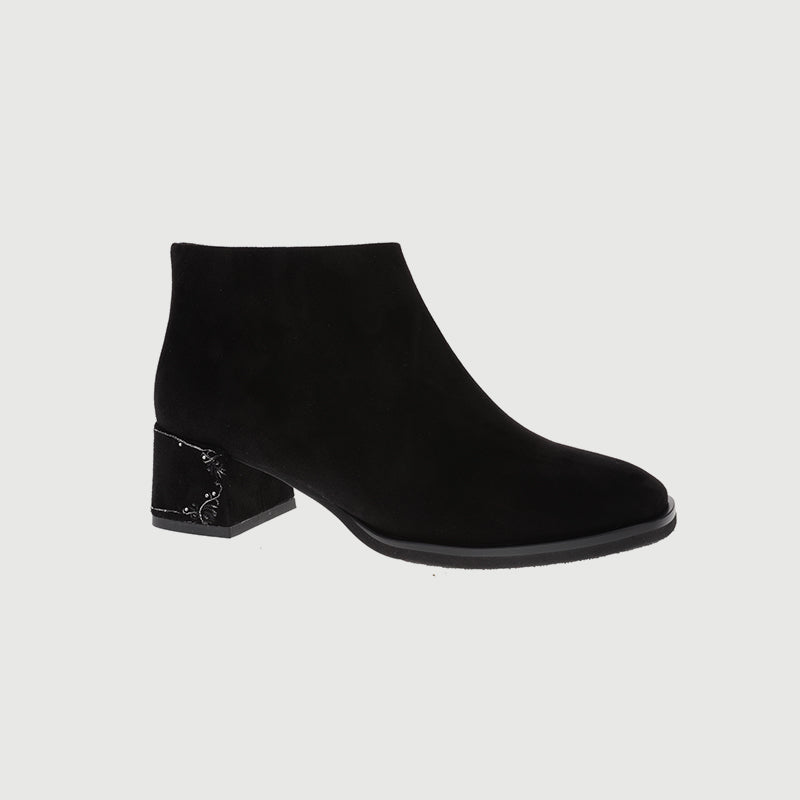 Goat Suede Ankle Boots with Embroidered Heels