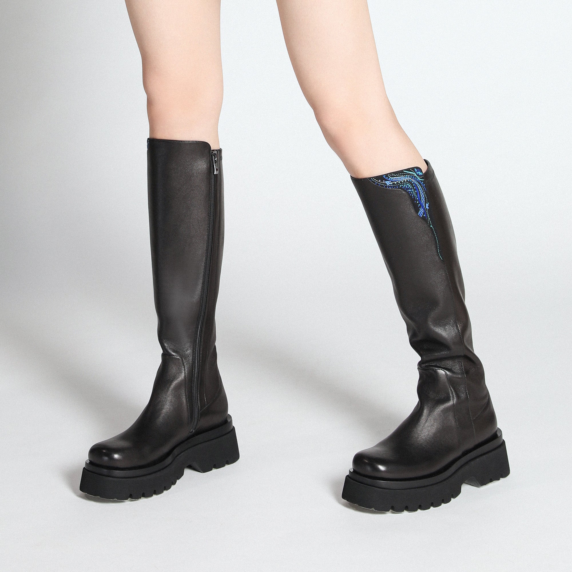 Minimalist Hand-Embroidered Long Boots